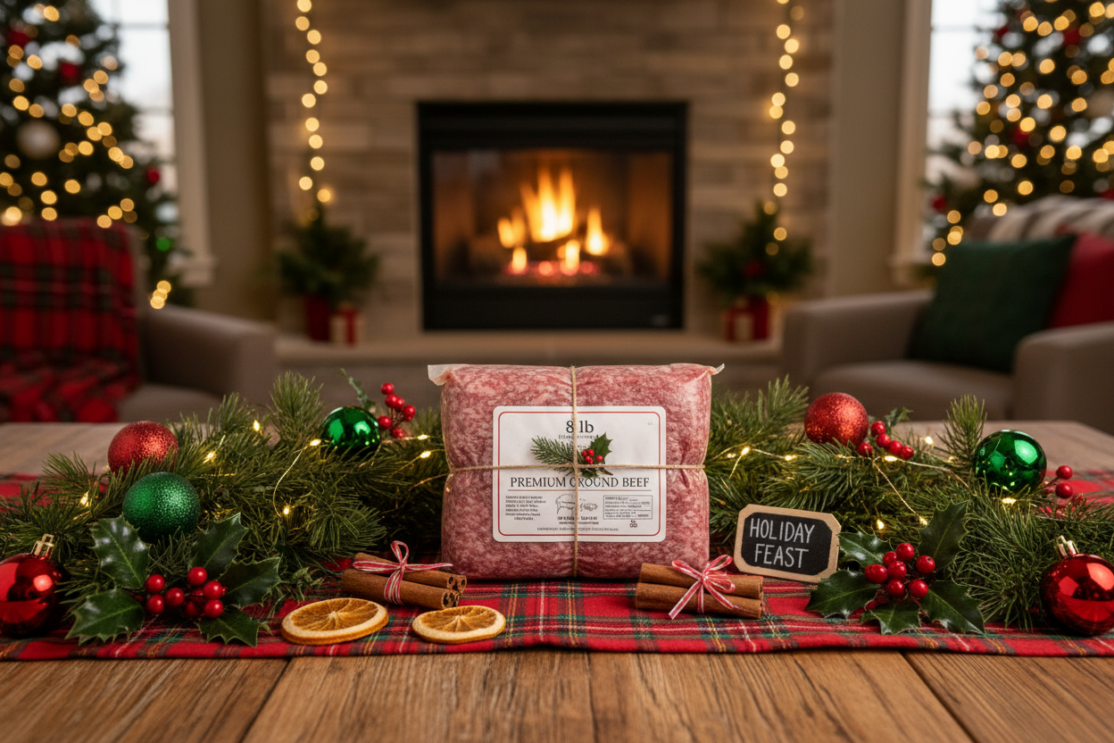 8 lb ground beef in a christmas setting