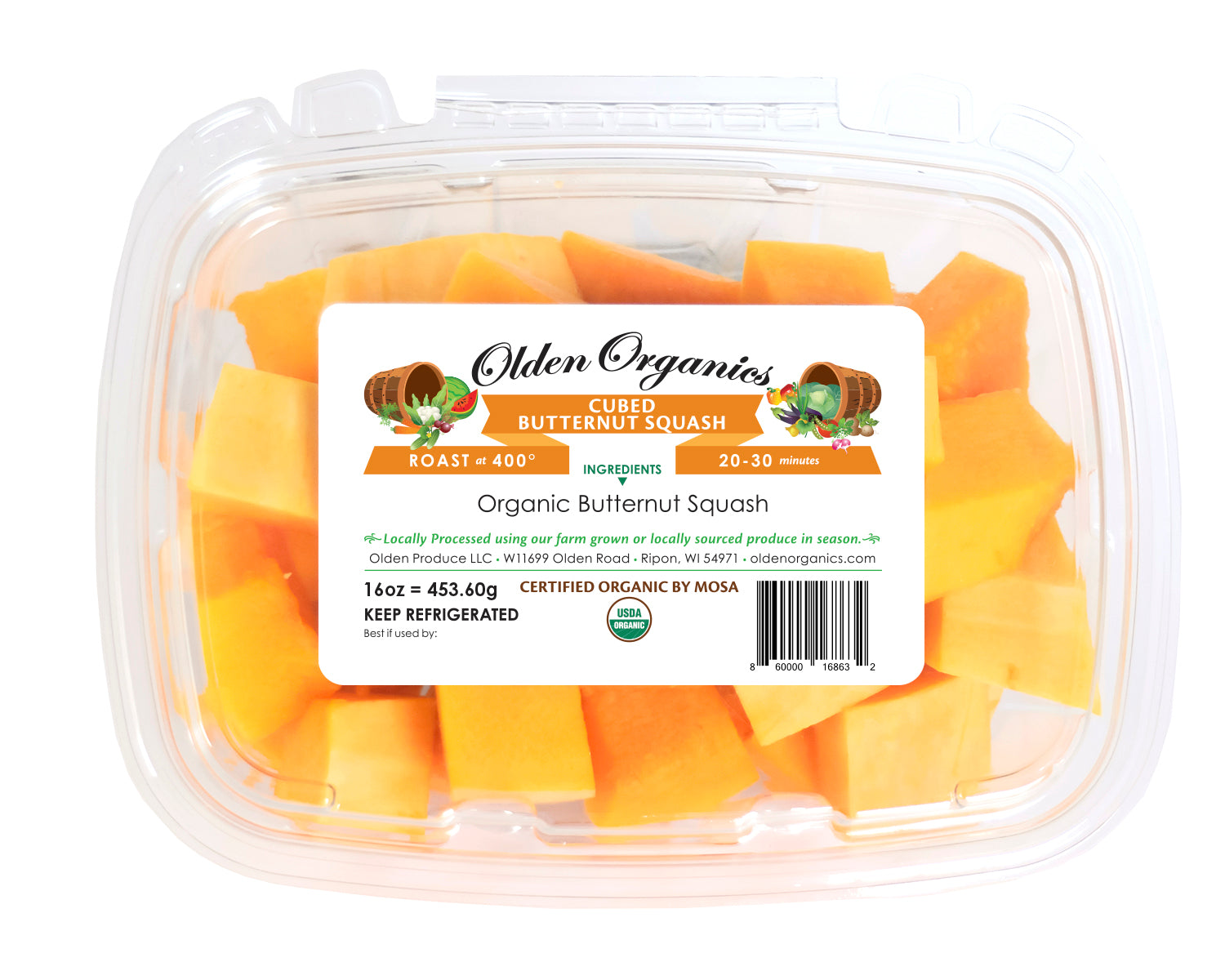 Olden Organics Cubed Butternut Squash - 16 oz