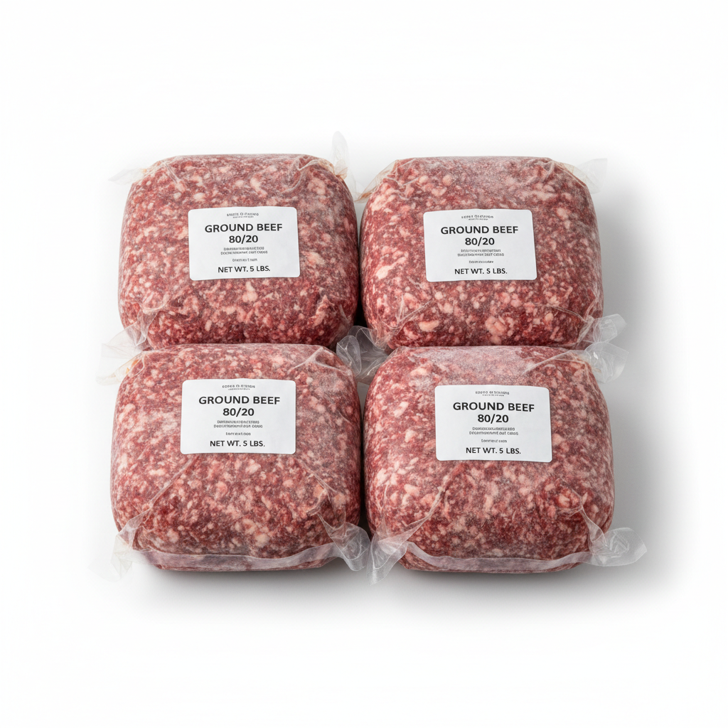WGBC Ground Beef 80/20- 5 lbs  (Packs of 4) frozen packaging